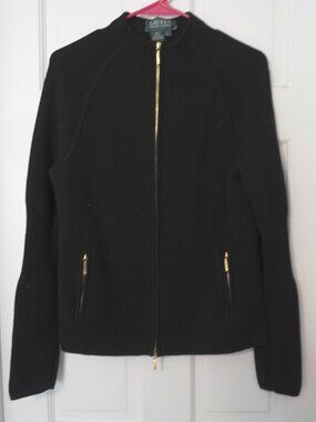 Lauren Ralph Lauren 100% Mohair Black Zip-Up Cardigan Women's Large